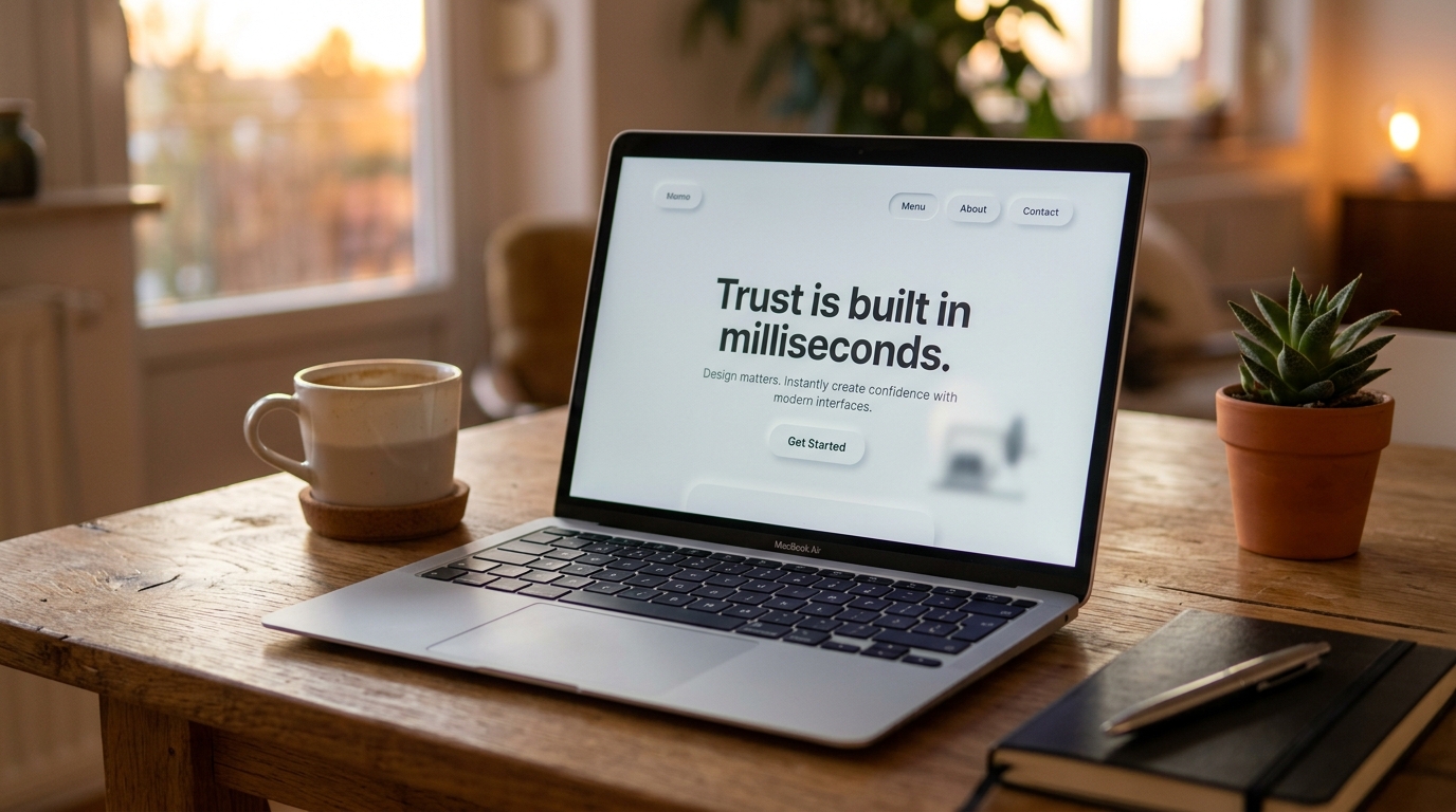 Aesthetic Laptop Screen with Quote: Trust is built in milliseconds