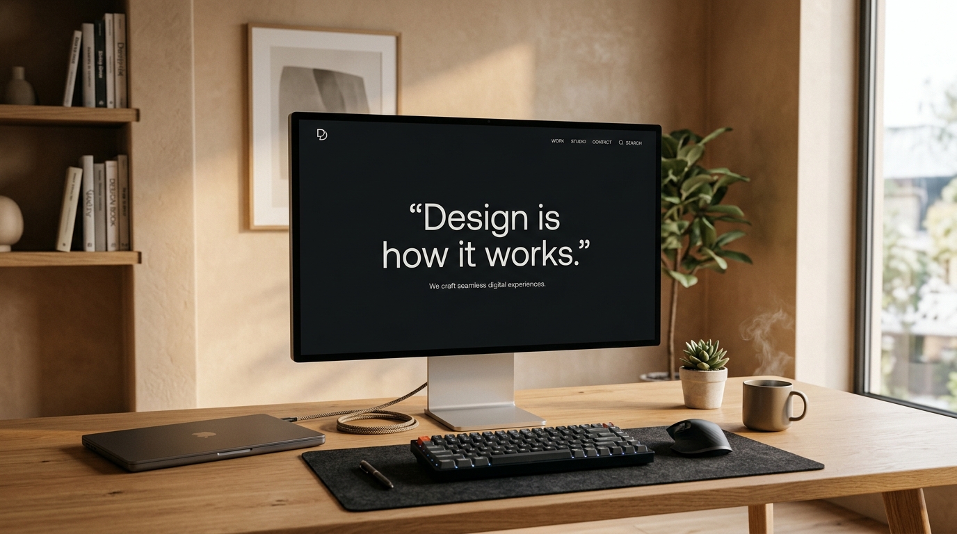 Aesthetic Desktop Screen with Quote: Design is how it works
